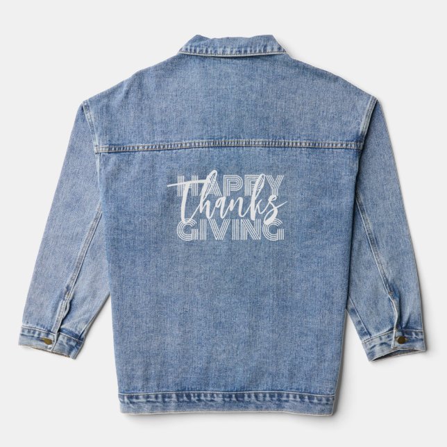 Happy Thanksgiving White Script Typografie Jeansjacke (Rückseite)