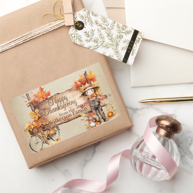 Happy Thanksgiving Wood Sign & Herbst Szene Rechteckiger Aufkleber (Schenken)