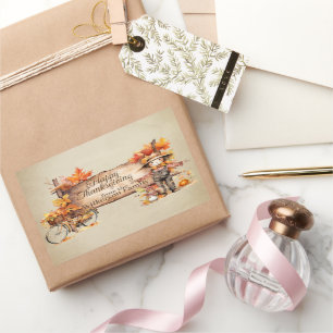 Happy Thanksgiving Wood Sign & Herbst Szene Rechteckiger Aufkleber