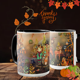 Happy Thanksgiving Woodland Animals Tasse