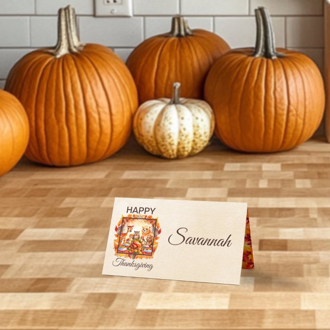 Happy Thanksgiving Woodland Falte Platzkarte (Von Creator hochgeladen)
