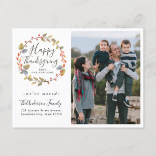 Happy Thanksgiving Wreath Foto Holiday Moving Ankündigungspostkarte