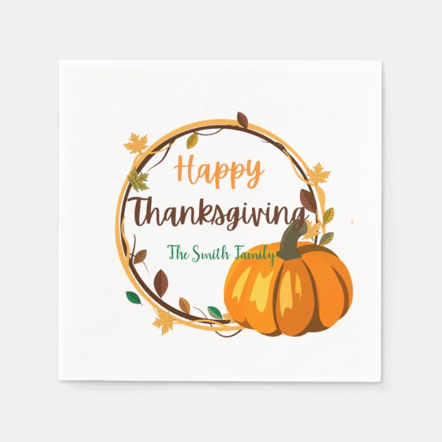 Happy Thanksgiving Wreath Paper Napkin Serviette (Vorderseite)