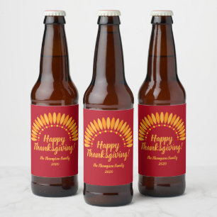 Happy Thanksgiving Yellows Red Add Name & Year Bierflaschenetikett