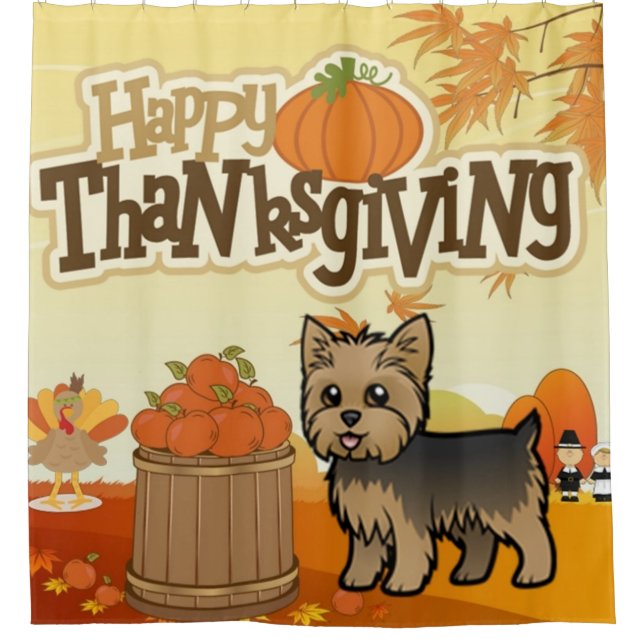 Happy Thanksgiving Yorkie Duschvorhang (Vorderseite)
