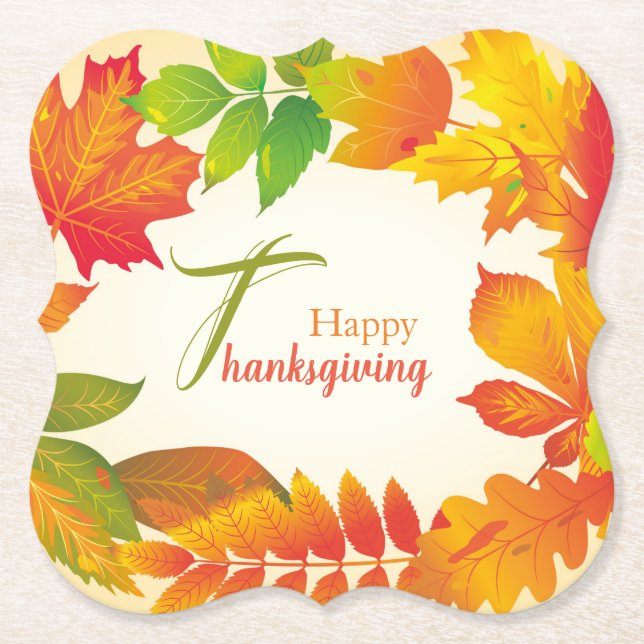 Happy Thanksgiving Zitat Orange Herbstlaub Wreath Untersetzer (Vorderseite)