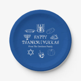 Happy Thanksgivukkah blauer Erntedank Hanukkah Pappteller