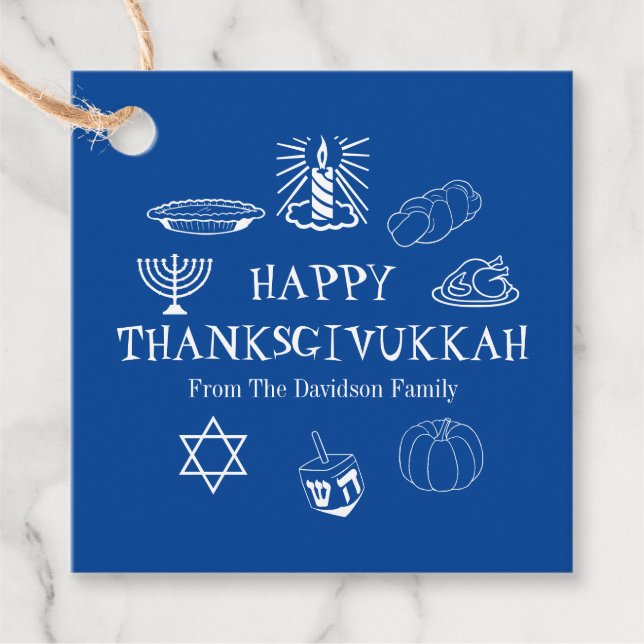 Happy Thanksgivukkah blueThanksgiving Hanukkah Geschenkanhänger (Vorderseite)