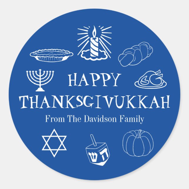 Happy Thanksgivukkah Erntedank Hanukkah bevorzugt Runder Aufkleber (Vorderseite)