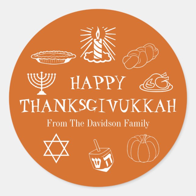 Happy Thanksgivukkah Erntedank Hanukkah bevorzugt Runder Aufkleber (Vorderseite)