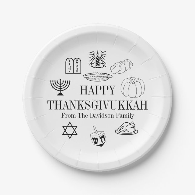 Happy Thanksgivukkah Erntedank Hanukkah Pappteller (Vorderseite)