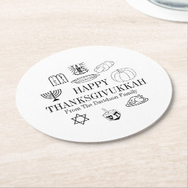 Happy Thanksgivukkah Erntedank Hanukkah Runder Pappuntersetzer