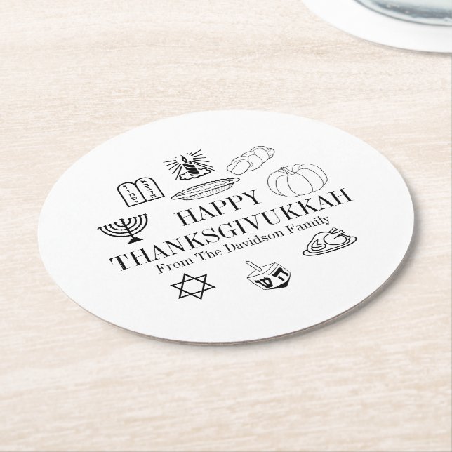 Happy Thanksgivukkah Erntedank Hanukkah Runder Pappuntersetzer (Angewinkelt)