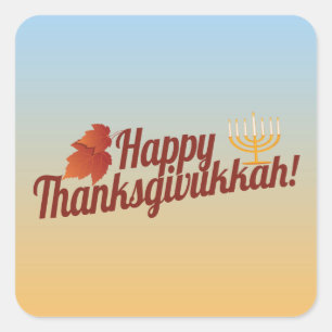 Happy Thanksgivukkah Menorah/Leaf Quadratischer Aufkleber