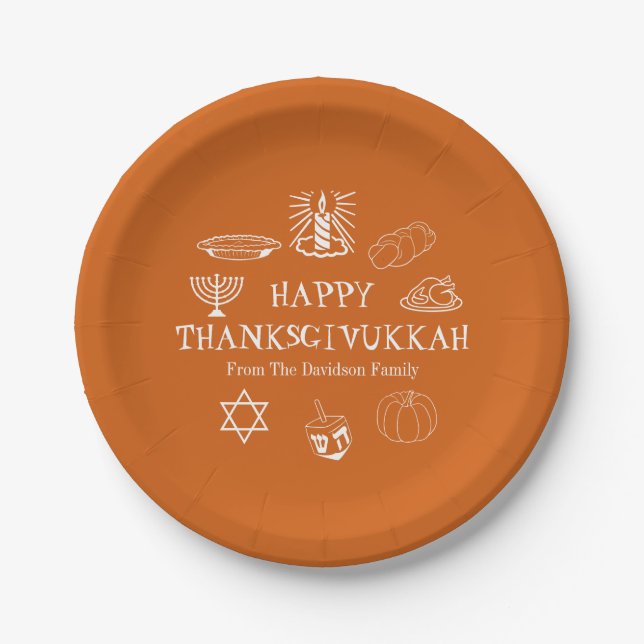 Happy Thanksgivukkah Orange Erntedank Hanukkah Pappteller (Vorderseite)