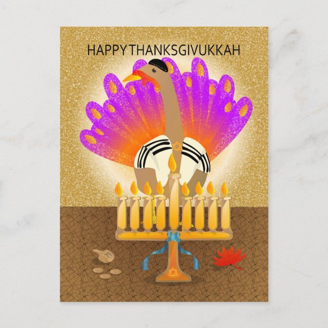 Happy Thanksgivukkah Türkei Postcard Feiertagspostkarte (Vorderseite)
