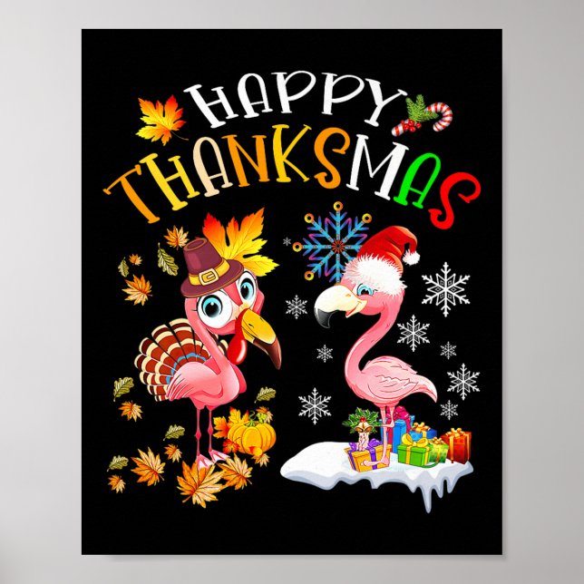 Happy Thanksmas Flamingo Couple Erntedank Chris Poster (Vorne)