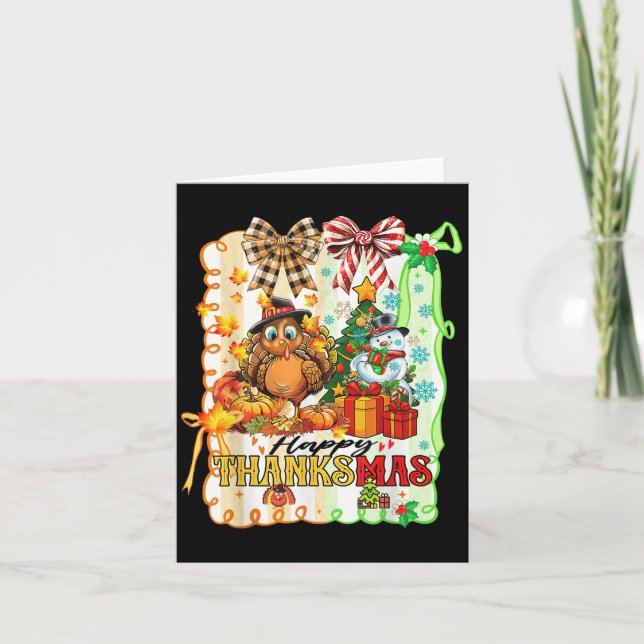 Happy Thanksmas Turkey Thanksgiving Ne Tree Christ Karte (Vorderseite)