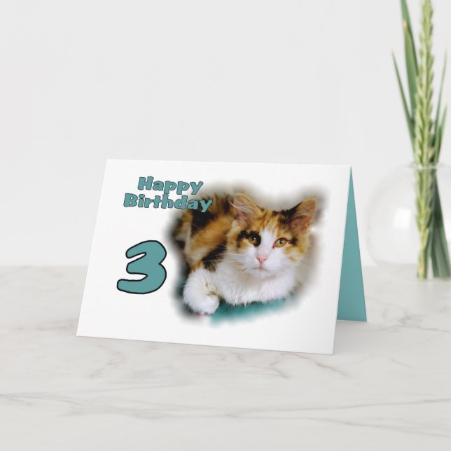Happy Third Birthday Calico Cat Card Karte (Vorderseite)