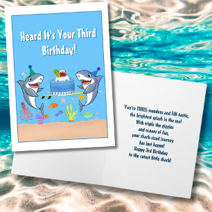 Happy Third Birthday Sharks mit Kuchen Karte