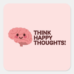Happy Thoughts - Lächelndes Gehirndesign Quadratischer Aufkleber