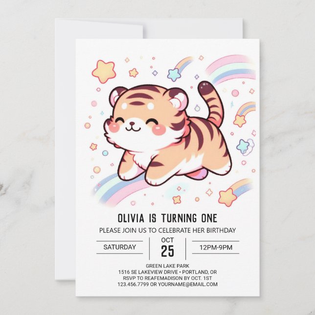 Happy Tiger 1. Geburtstag Einladung (Vorderseite)