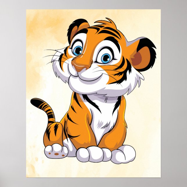 Happy Tiger Cartoon Art Print! Niedliche Tiger Wal Poster (Vorne)