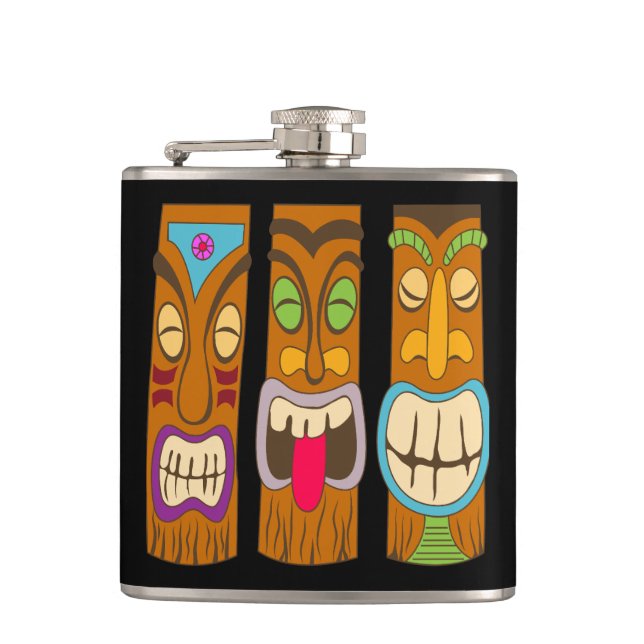 Happy Tiki Statues, Funny Black Flachmann (Vorderseite)