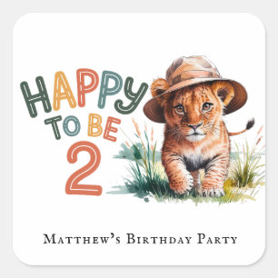Happy to be 2 Lion Cub Geburtstagsparty Quadratischer Aufkleber