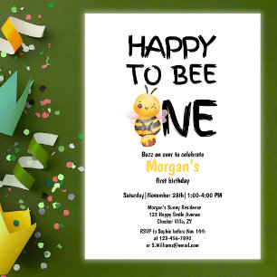 Happy to be one Honey Yellow Girls 1. Geburtstag Einladung