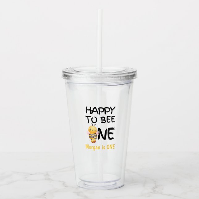 Happy To Bee One Honey Yellow Girls 1st Birthday Acryltrinkbecher (Vorderseite)