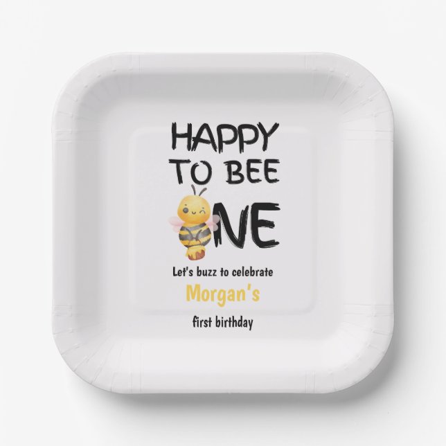 Happy To Bee One Honey Yellow Girls 1st Birthday Pappteller (Vorderseite)