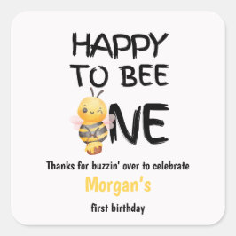 Happy To Bee One Honey Yellow Girls 1st Birthday Quadratischer Aufkleber