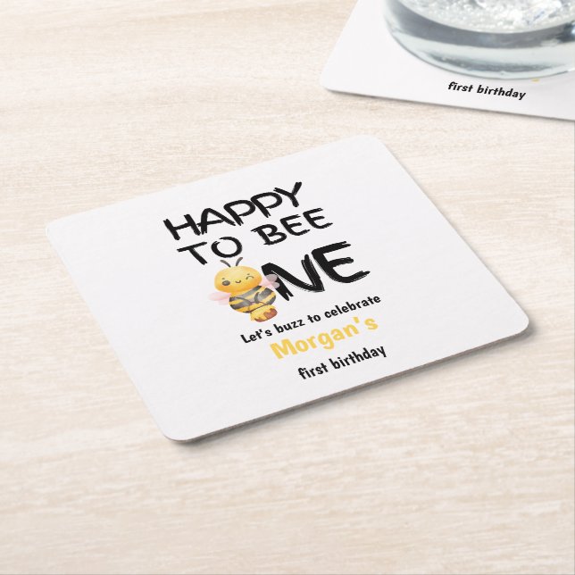 Happy To Bee One Honey Yellow Girls 1st Birthday Rechteckiger Pappuntersetzer (angewinkelt)