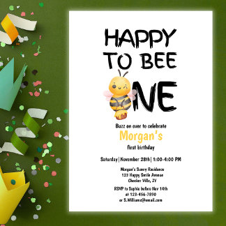 Happy To Bee One Honig Gelbe Mädchen 1. Geburtstag Einladung