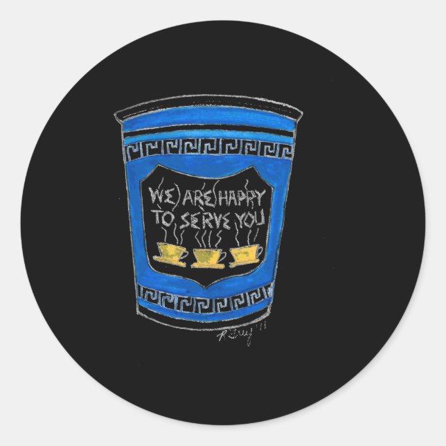 Happy To Serve You Blue Greek Diner Coffee Cup Nyc Runder Aufkleber (Vorderseite)