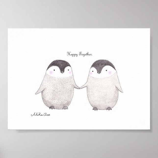 Happy Together Niedlich Penguin Couple Minimalisti Poster (Vorne)