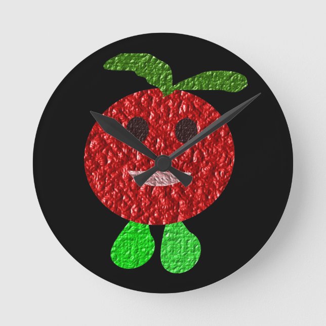 Happy Tomato Wall Clock Runde Wanduhr (Vorderseite)