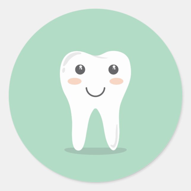 Happy Tooth Cartoon Zahnarzt bürstet Zahnbürste Runder Aufkleber (Vorderseite)
