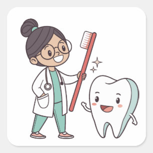 Happy Tooth Dental Care Quadratischer Aufkleber