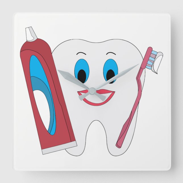 Happy Tooth Quadratische Wanduhr (Vorderseite)