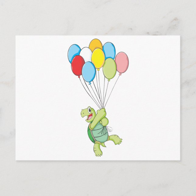 Happy Tortoise Flying on Balloons Postkarte (Vorderseite)