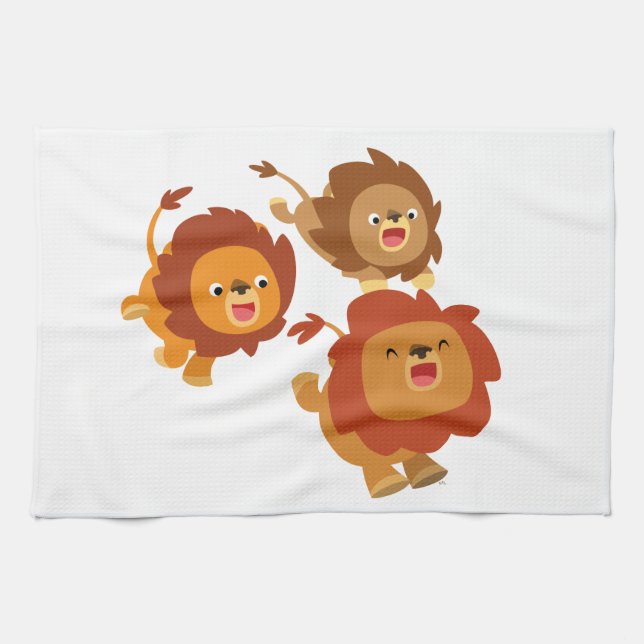 Happy Trio des Niedlichen Cartoon Lions Küchentuch (Horizontal)