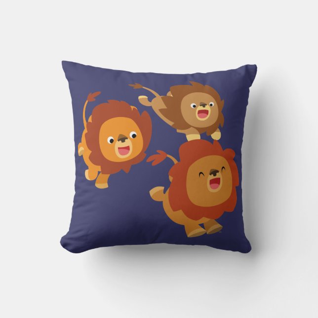 Happy Trio von Niedlichen Cartoon Löwen Pillow Kissen (Vorderseite)