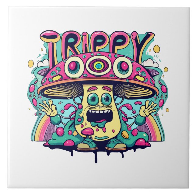 Happy Trippy Mushroom Fliese (Vorderseite)