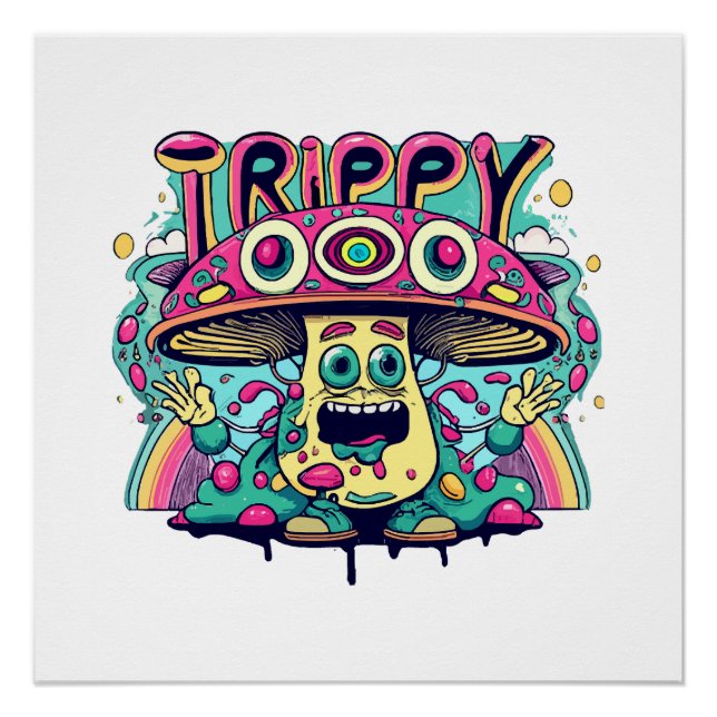 Happy Trippy Mushroom Poster (Vorderseite)