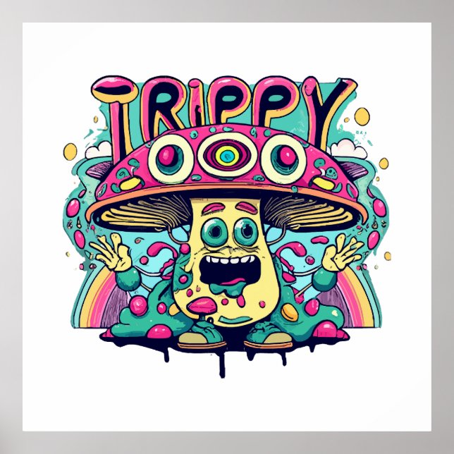 Happy Trippy Mushroom Poster (Vorne)
