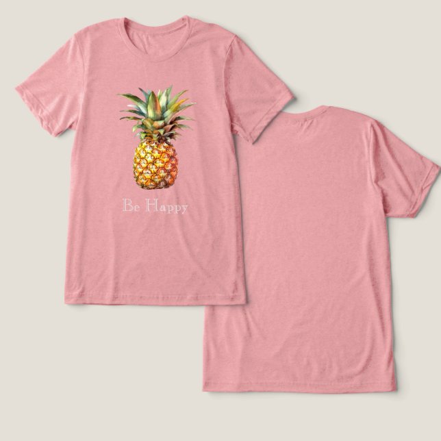 Happy Tropical Pineaple Tri-Blend Shirt (Design Vorderseite & Rückseite)