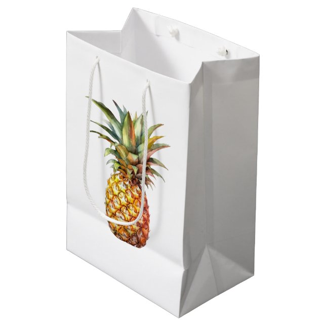 Happy Tropical Pineapples Mittlere Geschenktüte (Vorderseite Schrägansicht)