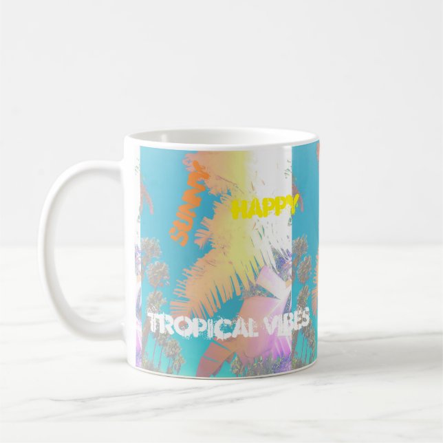 Happy Tropical Vibes Palm Tree Tasse Cup (Links)